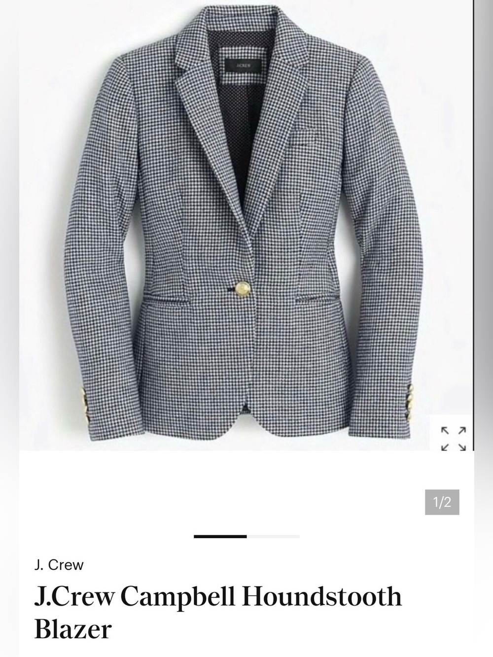 J. Crew Campbell Houndstooth Blazer in Black and White with Gold Buttons Sz 10